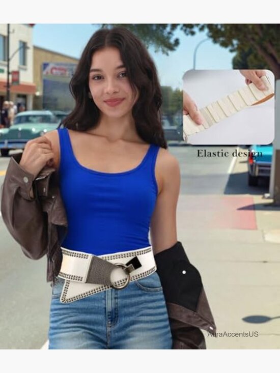 Wide Elastic Stretch Belt Vintage Buckle Waistband for Jeans Dresses